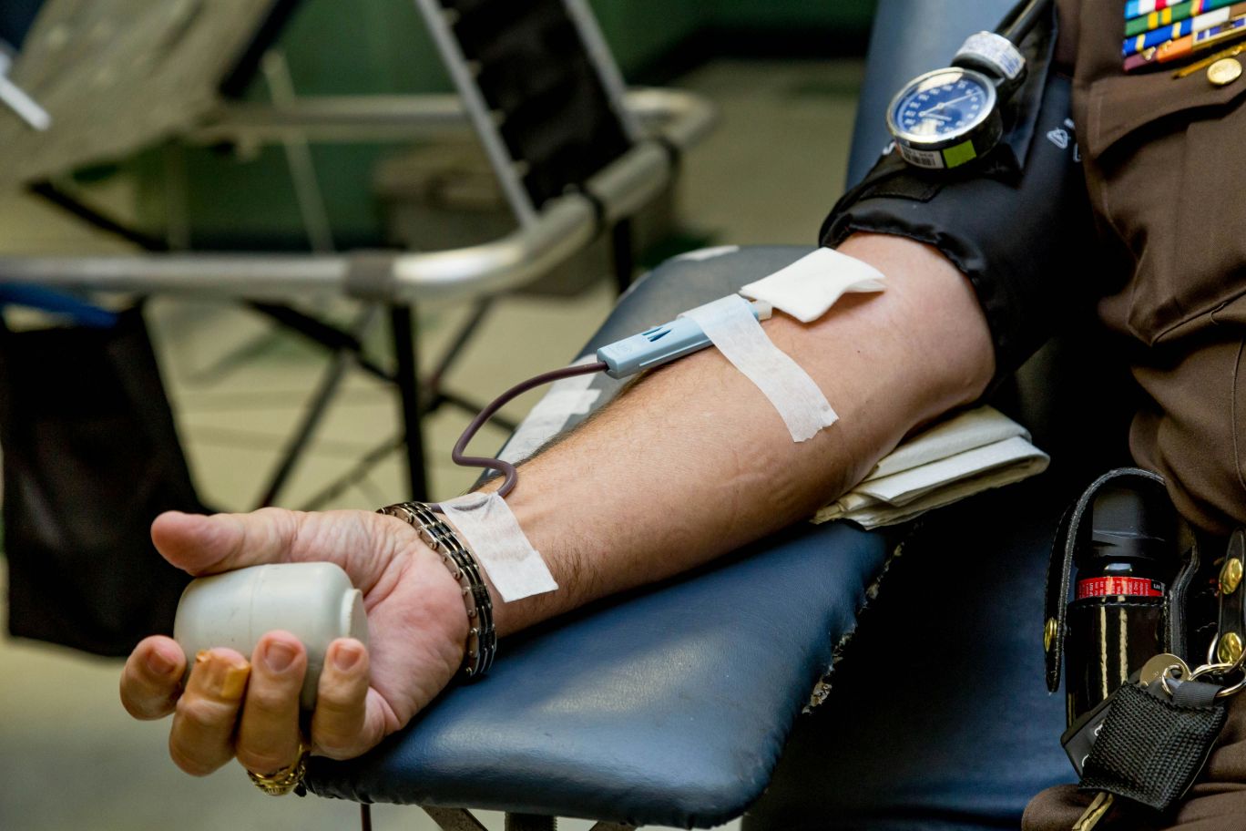 Person in chair donating blood