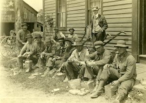 Mail carriers at lunch