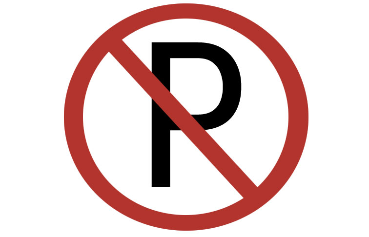 No Parking symbol red circle with red line on white background with a black letter P